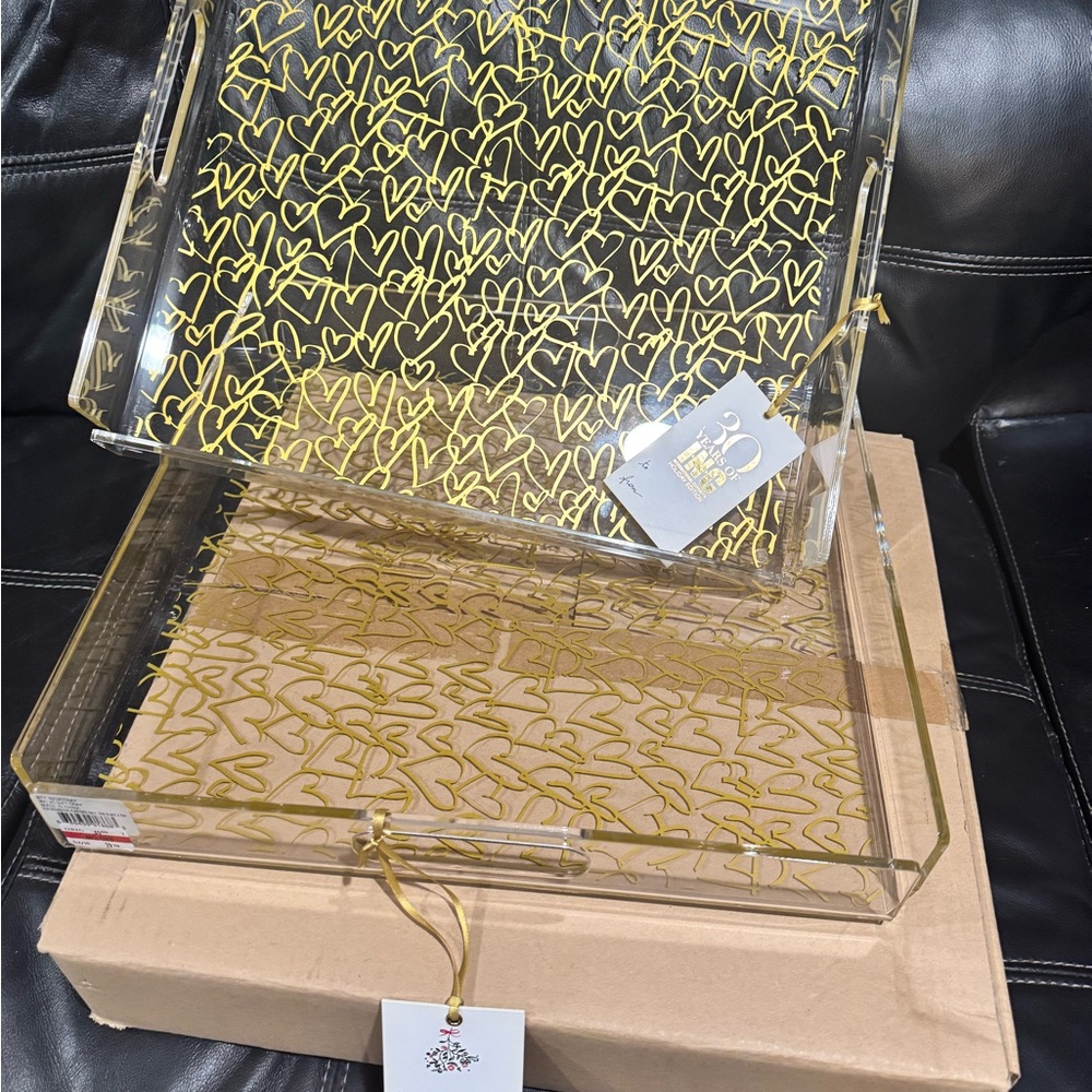 INC International Concepts Gold Heart Pattern Tray